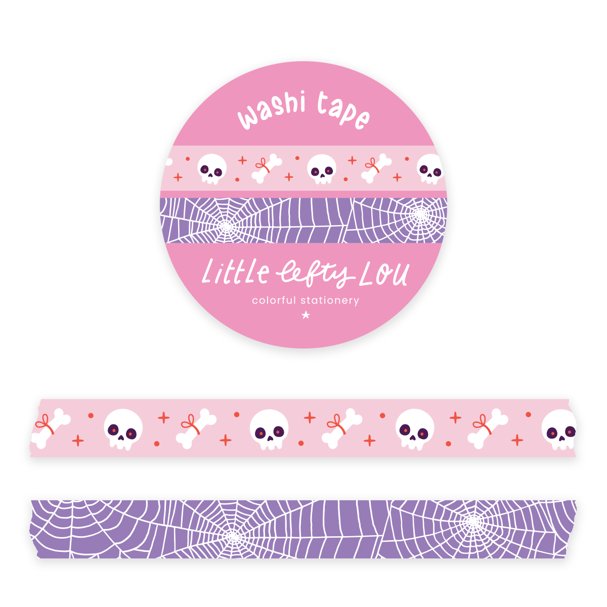 Skulls And Spiderweb Pink Purple - 2 Slim Washi Tapes - Little Lefty Lou