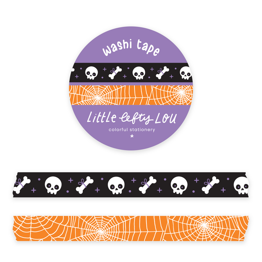 Skulls And Spiderweb Black Orange - 2 Slim Washi Tapes - Little Lefty Lou