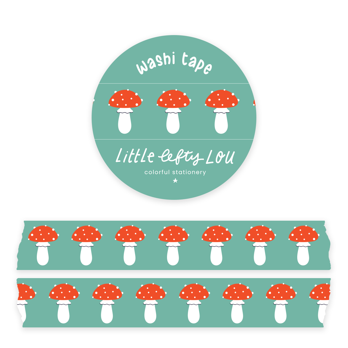 Teal Mushrooms Washi Tape - Little Lefty Lou