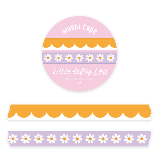 Ochre Scallops and Lilac Daisies - 2 Slim Washi Tapes
