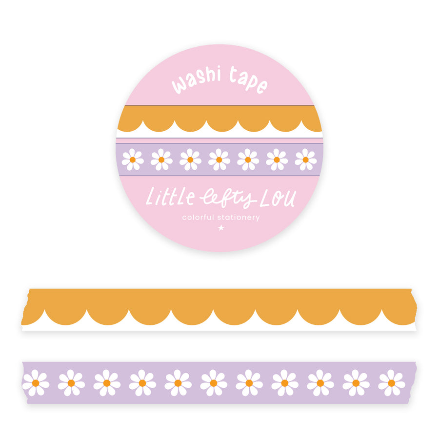 Ochre Scallops and Lilac Daisies - 2 Slim Washi Tapes