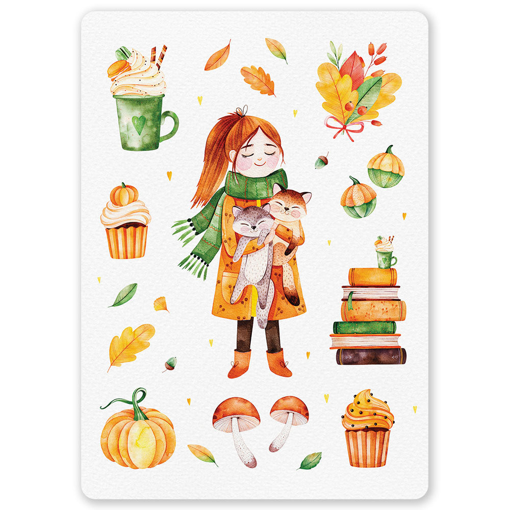 Autumn Girl Holding Cats Ansichtkaart